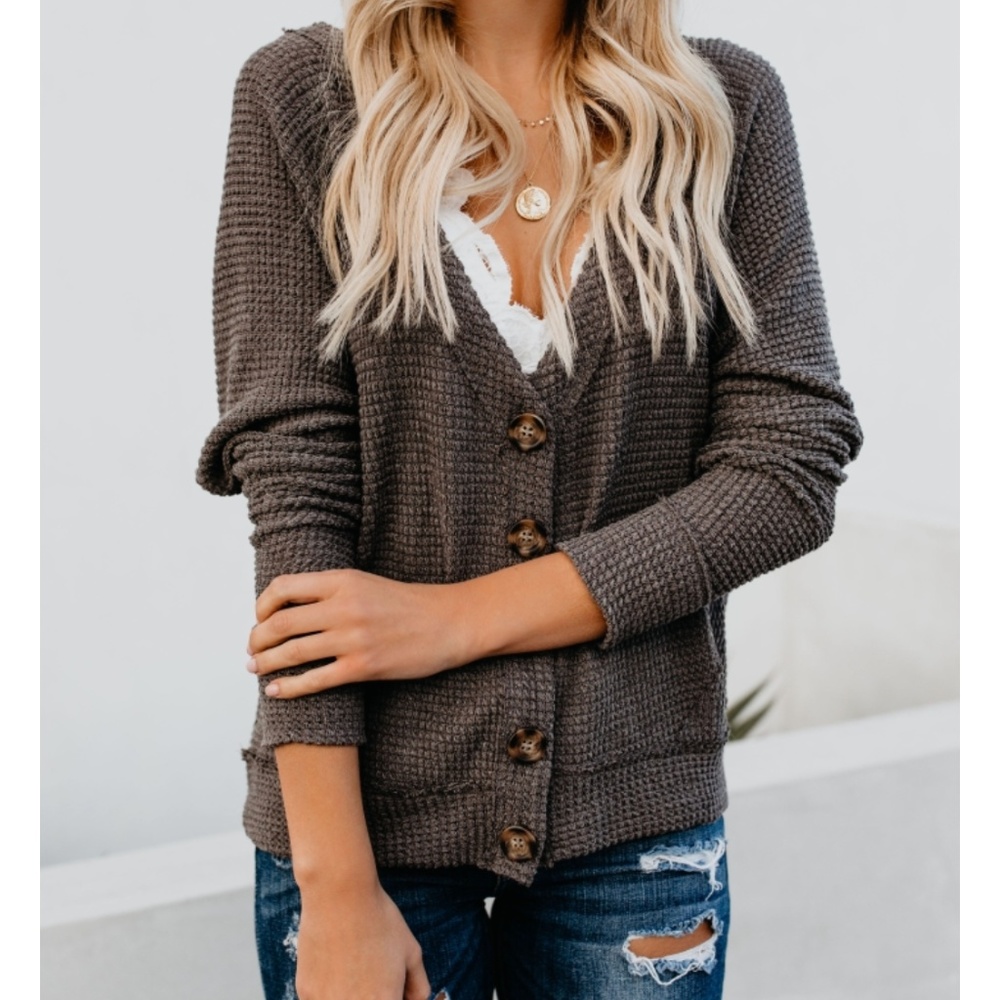 STACY Waffle Knit Cardigan - Picture 2 of 8